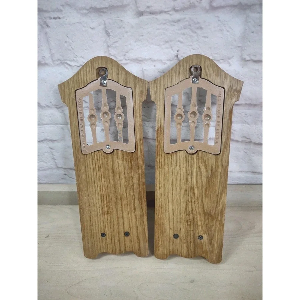 Vtg Pair Wooden Wall Sconce Candle Holders Decorative Plaques Sexton USA Retro